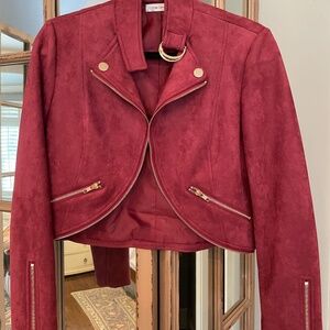 Carole Christian Cropped Burgundy Jacket w/Zipper L